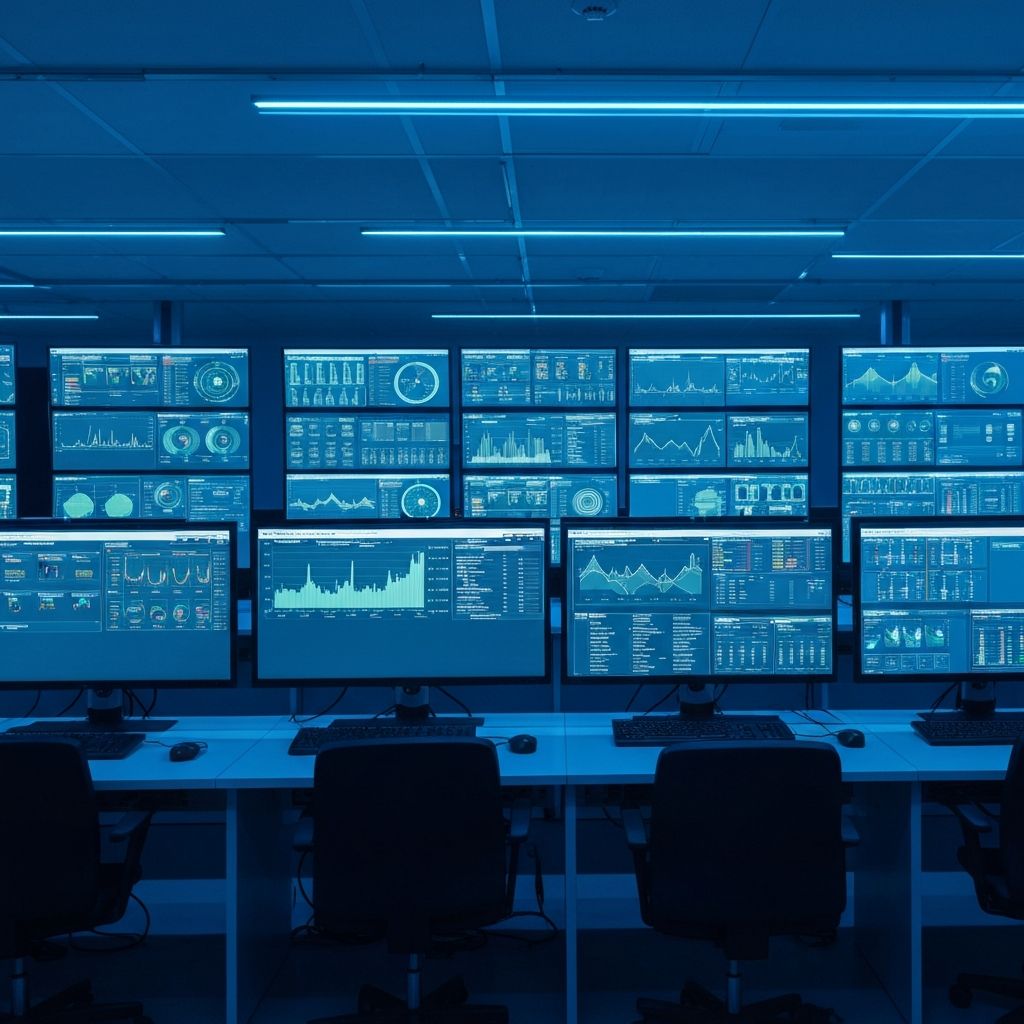 Centro de control industrial con dashboards de monitoreo de Symmetric